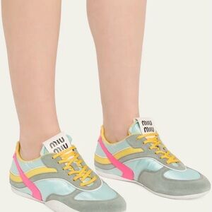 Miu Miu Gray and Blue Sneakers with Yellow Accents